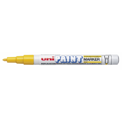 Uni-ball PX-21 Paint Marker - Marcador de Pintura - Punta Acrilica de Bala 0.8-1.2mm - Permanente en Todas las Superficies - Resistente a Luz y Agua - Cuerpo de Aluminio - Color Amarillo