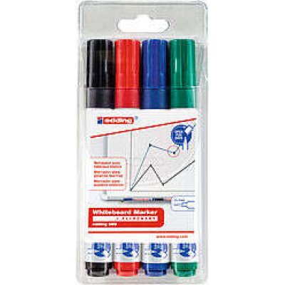 Edding 660 Pack de 4 Rotuladores para Pizarra Blanca - Punta Redonda - Trazo entre 1.5 y 3mm - Recargable - Secado Rapido - Colores Surtidos