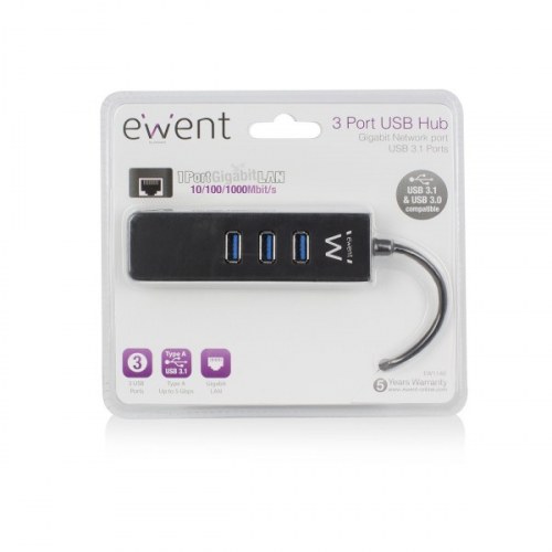 EWENT EW1140 HUB USB3.1 Gen 1 3 ports + 1 port Gigabit Lan