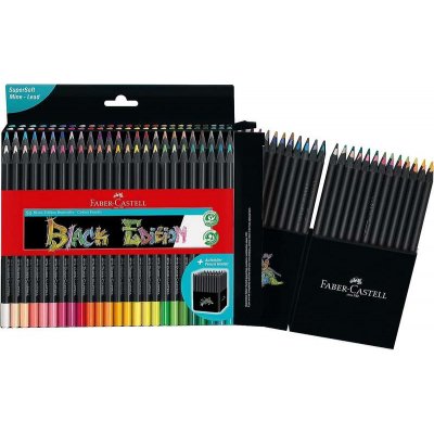 Faber-Castell Black Edition Pack de 50 Lapices de Colores - Mina Supersuave - Madera Negra - Ideales para Dibujo sobre Papel Claro, Oscuro y de Colores - Colores Surtidos