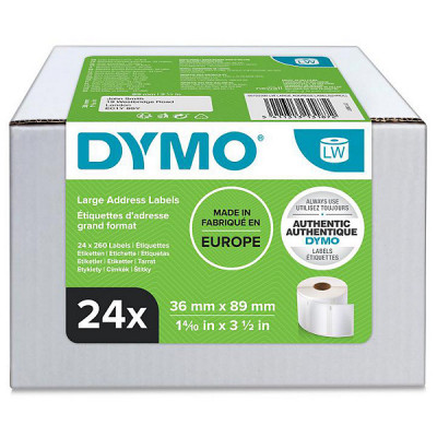 Dymo LabelWriter 13187 Multipack de 24 Rollos de Etiquetas Originales Autoadhesivas - Recomendadas para Direcciones -Medidas 36x89mm - 500 Etiquetas por Rollo - Color Blanco - S0722390
