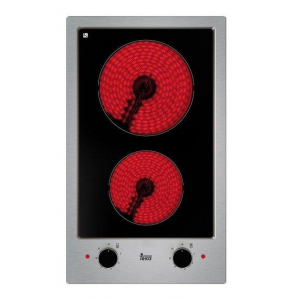 Placa vitrocerámica modular Teka EFX 30.1 2H, 2 zonas, 30 cm, 3000W, zona grande 18 cm, inox y cristal negro