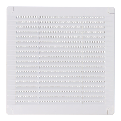 Rejilla ventilación cuadrada con tapones y mosquitera 200x200x7mm abs blanca
