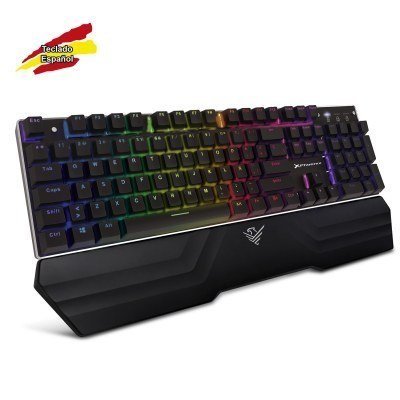 Teclado mecanico phoenix gaming full rgb - 14 modos de iluminacion - 5 perfiles de juego configurables - reposamuñecas - programa configuracion - gris