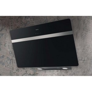 Campana decorativa de pared inclinada Mepamsa LINEA 90 NEGRO, vertical, 90 cm, 600 m3/h, clase C, 3 velocidades, 63dB, filtro aluminio, 2 luces LED, cristal negro