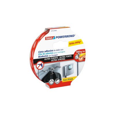Tesa Ultra Strong Cinta Adhesiva de Doble Cara Ultra Fuerte 19mm x 5m - Color Blanco