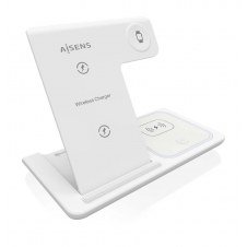 AISENS Cargador Inalambrico USB-C 3 En 1 De 15W Para Movil, Apple Watch, Ariculares Con Estuche De Carga, Blanco