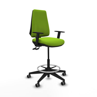 Taburete Elche AS similpiel pistacho brazos 1D base piramidal ruedas 65mm engomadas