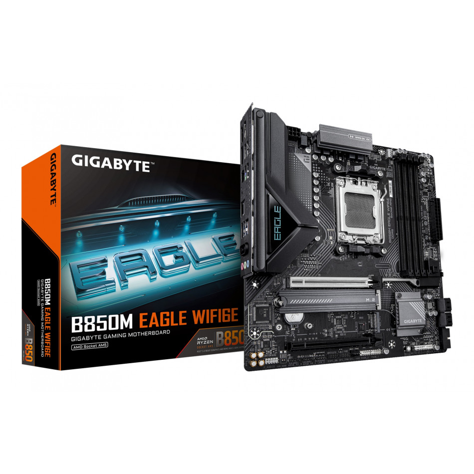 B850M EAGLE WIFI6E Placa Base - Procesadores AMD Ryzen Serie 9000, VRM digital de 8+2+2 fases, hasta 8200MHz DDR5 (OC), 1xPCIe 5.0 + 1xPCIe 4.0 M.2, Wi-Fi 6E, LAN 2.5GbE, USB 3.2 Gen 2