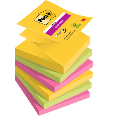 Post-It Super Sticky Pack de 6 Blocs de 90 Notas Adhesivas Reposicionables - Forma Cuadrada - 76x76mm - en Zig-Zag - Colores Surtidos
