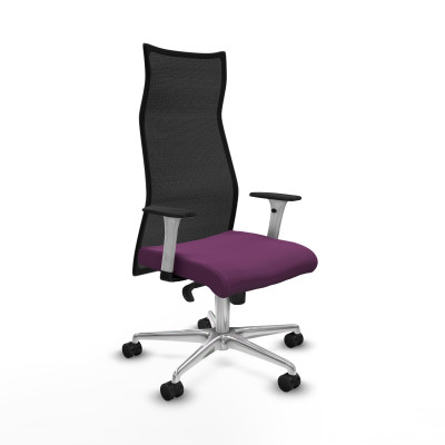 Albacete malla sincro malla negra similpiel morado brazos blancos base aluminio ruedas 65 mm nailon
