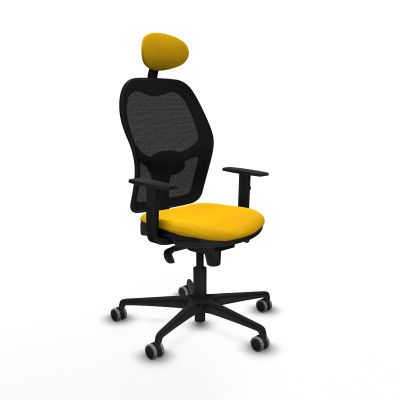 Jorquera sincro malla negra bali amarillo brazos 1D base nailon cabecero fijo ruedas 65mm engomada
