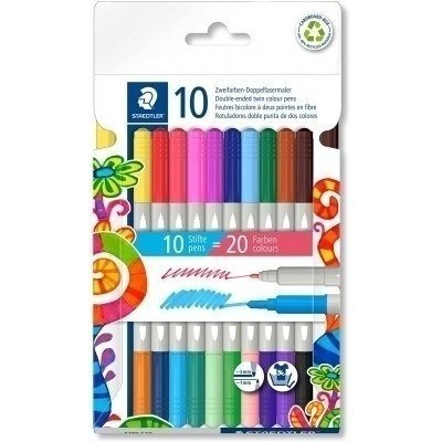 Staedtler Noris 3280 Pack de 10 Rotuladores con Doble Punta - Trazos 1mm y 3mm Aprox - Colores Surtidos