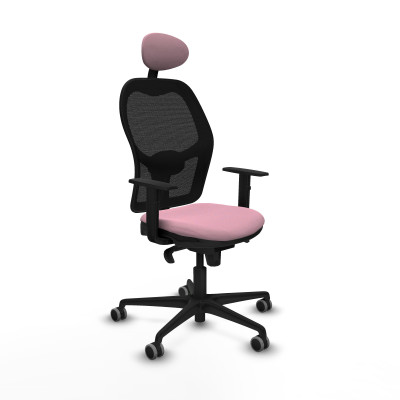Jorquera sincro malla negra bali rosa brazos 1D base nailon cabecero fijo ruedas 65mm engomada