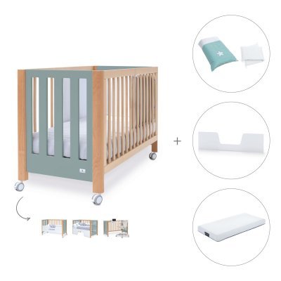 Cuna-cama-sofá madera/eucalipto (4en1) 60x120 cm + colchón + textil Mare · Occa