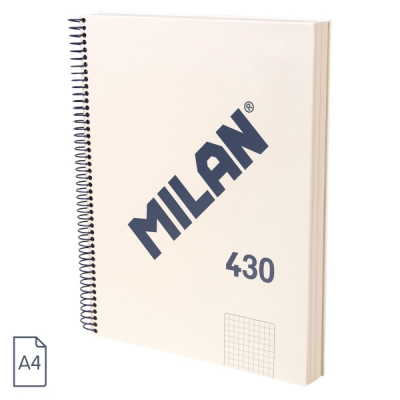 Milan 430 Since 1918 Cuaderno A4 con Espiral - Cuadricula 5x5mm - 120 Hojas de 95g - Tapa Dura - Color Beige
