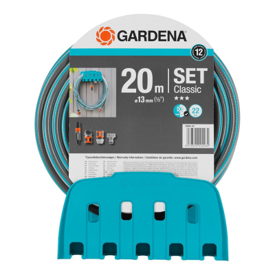 Kit manguera de jardin classic 20 m (1/2 13 mm) + colgador mural