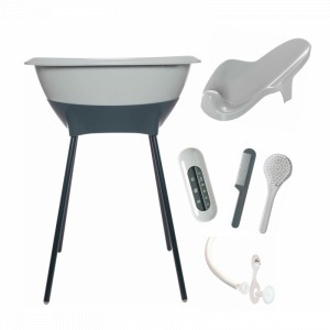 Set02 LUMA: bañera y asiento baño Verde/patas Verde Oscuro