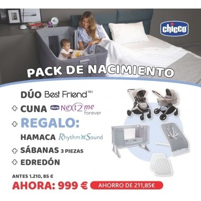 Duo Chicco Best Friend Pro + Cuna Next To Me Forever + Hamaca Rhythm'n'Sound + Sábanas + Edredón