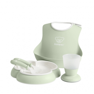 Vajilla con babero BabyBjörn, 5 piezas Color: Verde Pastel