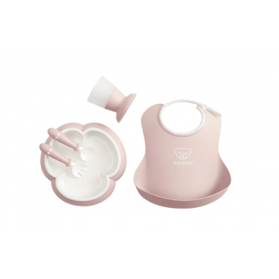 Vajilla con babero BabyBjörn, 5 piezas Color: Rosa Pastel