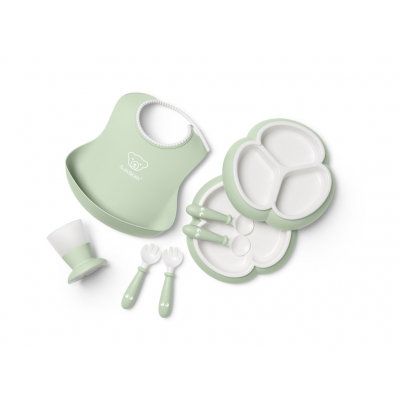 Vajilla Completa con Babero BabyBjörn, 8 piezas Color: Verde Pastel