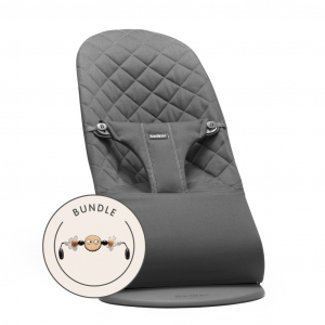 Pack de Hamaca Bliss BabyBjörn Material: Tejido Woven / Acolchado Clásico, Color: Antracita, Tamaño: Pack con Juguete Ojitos Traviesos Blanco y Negro
