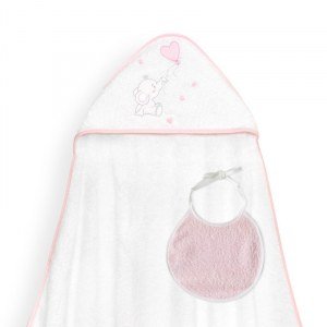 Capa de Baño Interbaby Elefante Globo Corazón + Babero 1X1 Rosa