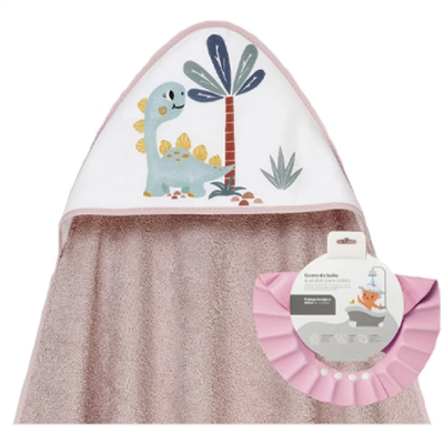 Capa de Baño Interbaby Dinosaurio Rosa + Gorrito de Baño