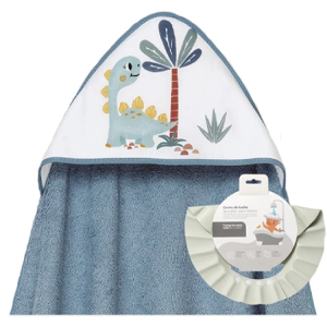 Capa de Baño Interbaby Dinosaurio Petrolio + Gorrito de Baño
