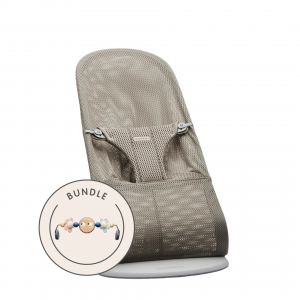 Pack de Hamaca Bliss BabyBjörn Material: Tejido Mesh, Color: Gris Beige, Tamaño: Pack con Juguete Ojitos Traviesos Pastel