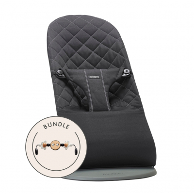 Pack de Hamaca Bliss BabyBjörn Material: Tejido Woven / Acolchado Clásico, Color: Negro, Tamaño: Pack con Juguete Ojitos Traviesos Blanco y Negro