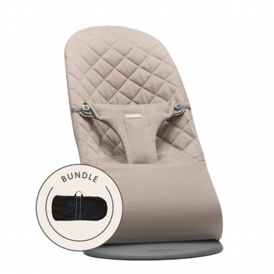 Pack de Hamaca Bliss BabyBjörn Material: Tejido Woven / Acolchado Clásico, Color: Gris Arena, Tamaño: Pack con Bolsa de Transporte