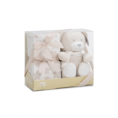 Manta con Peluche Interbaby Osito Beige