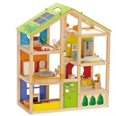 Gran Casa de Muñecas de Madera con Muebles