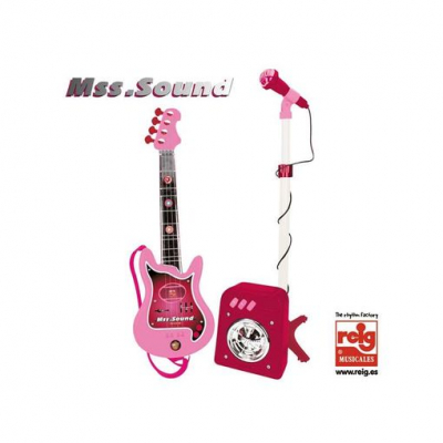 Conjunto Guitarra Micrófono Y Bafle Flash Rosa