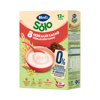 Papilla 8 Cereales Cacao +12 meses 0% azúcares añadidos Hero Solo 20 tomas 340g