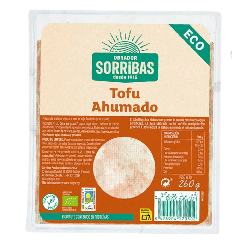 Tofu Ahumado Eco 260gr Vegano Obrador Sorribas