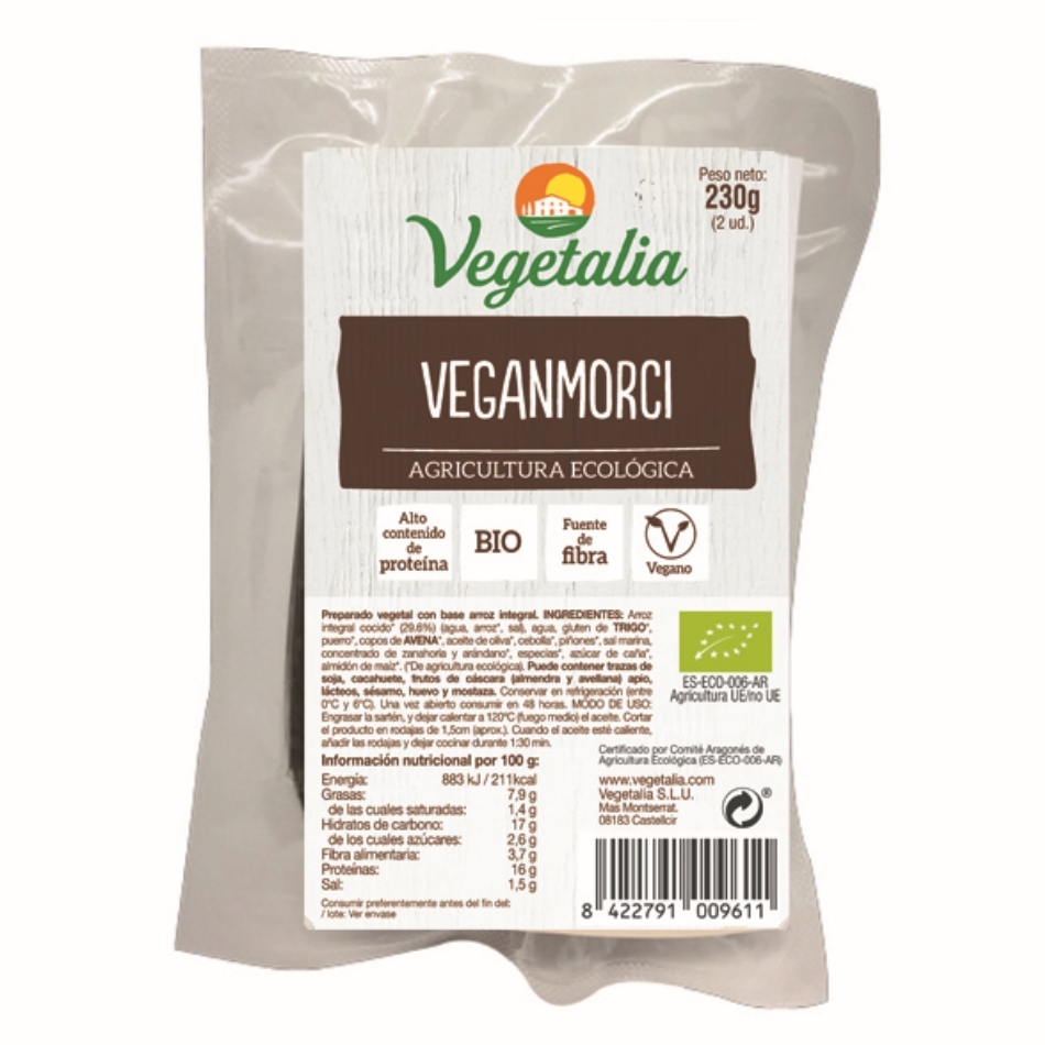 Veganmorci Preparado vegetal tipo Morcilla de Burgos bio 230gr Vegetalia