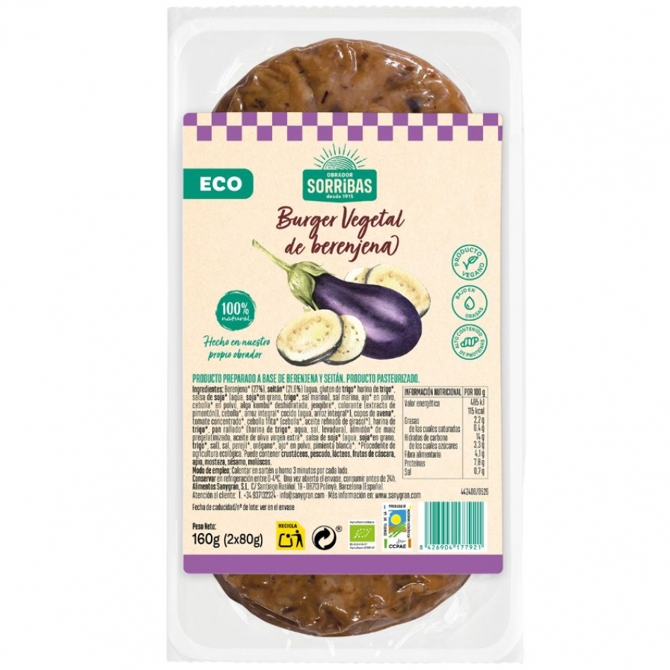 Burger con seitán y berenjena 160gr Eco Vegano Obrador sorribas