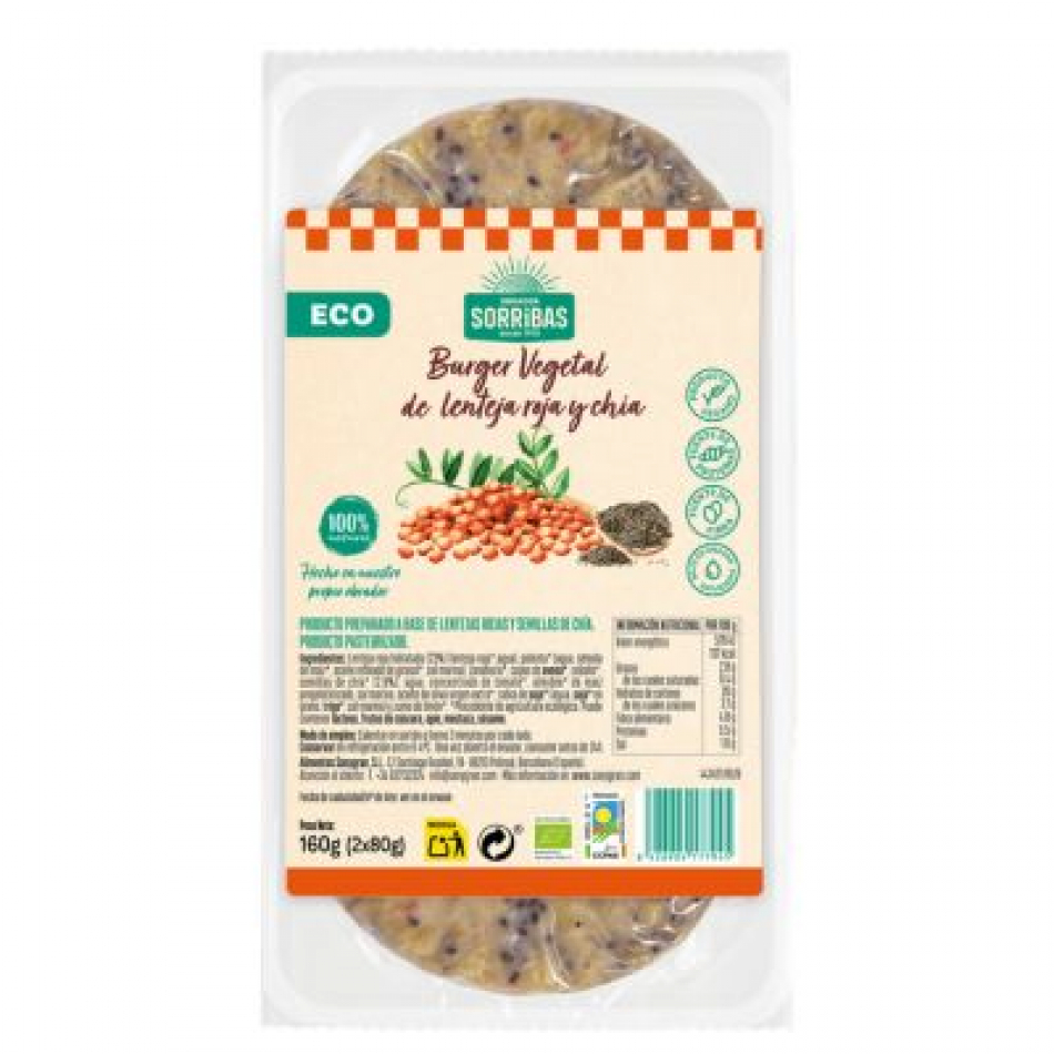 Burger lenteja y chía 160gr Eco Vegano Obrador Sorribas