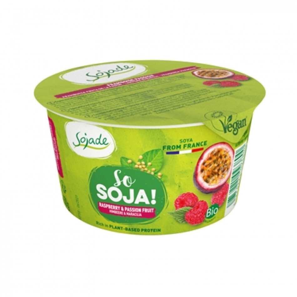 Yogur vegano de soja con frambuesa y maracuya Bio 150gr Sojade
