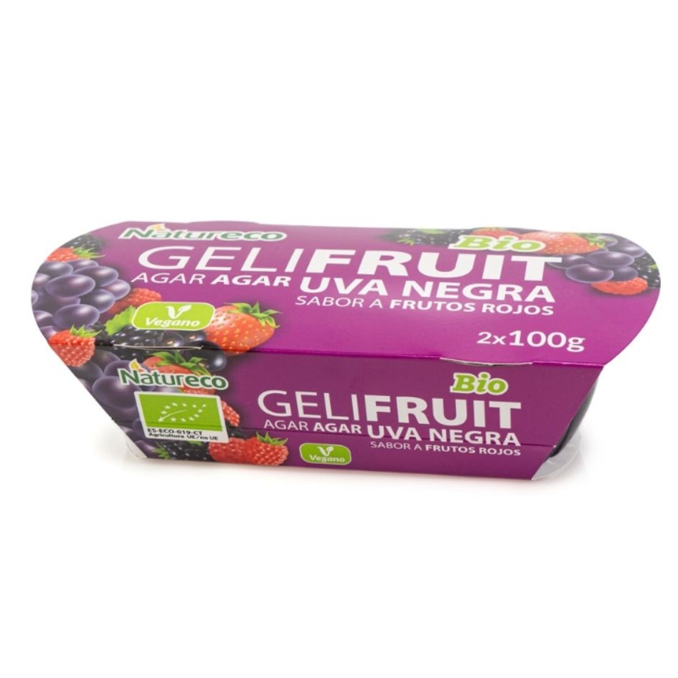 Postre vegano Gelatina Agar Agar Uva sabor Frutos del Bosque 2x100gr Natureco