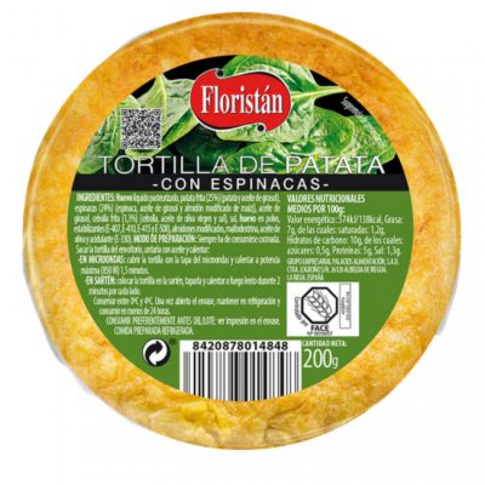 Tortilla de Patata con Espinacas 200gr Floristan