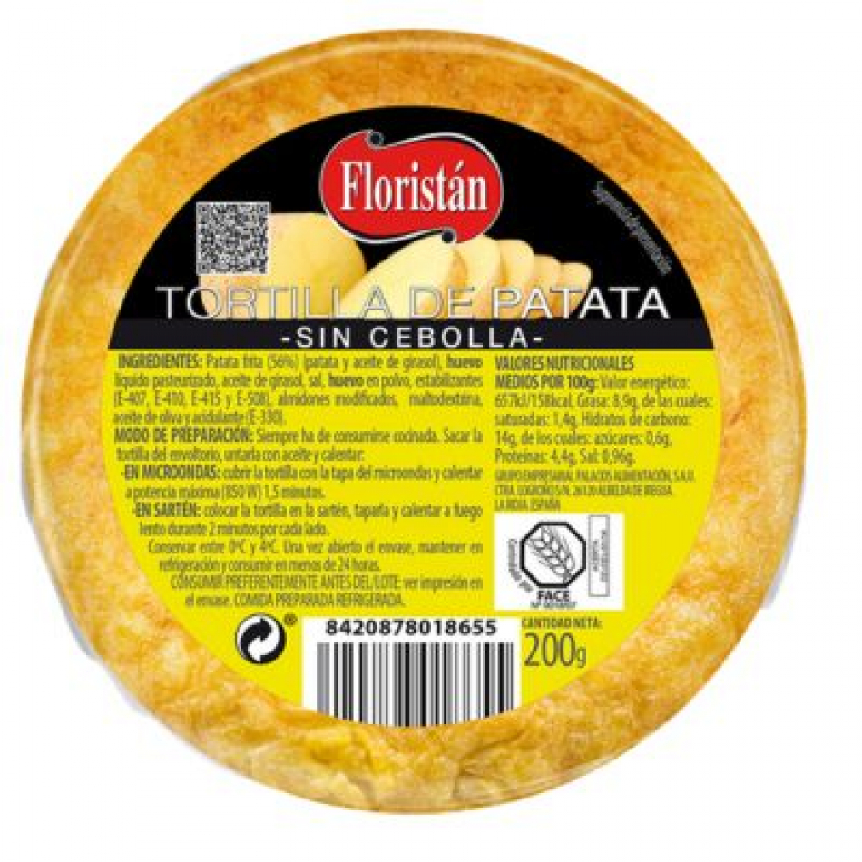 Tortilla de Patata Sin Cebolla 200gr Floristan