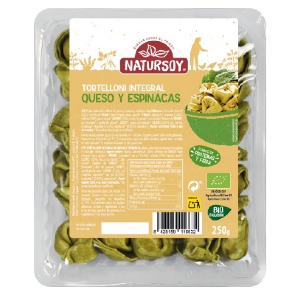 Tortelloni bio integral con Queso y Espinacas 250gr Natursoy