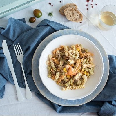 Ensalada de pasta con atún y gambas - 300 g.