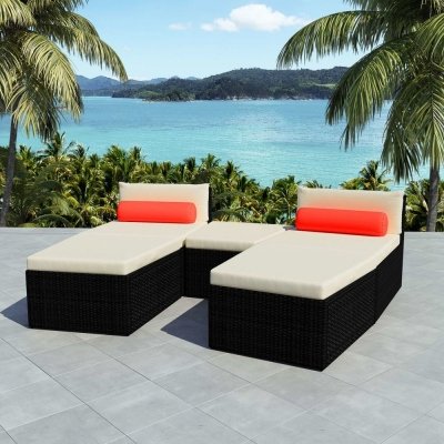Set muebles de jardín 5 piezas y cojines ratán sintético negro