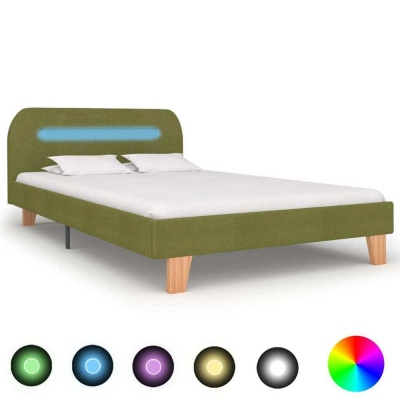 Estructura de cama con LED tela verde 120x200 cm