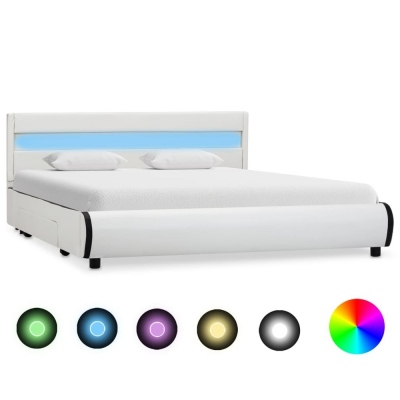Estructura de cama con LED cuero sintético blanco 160x200 cm